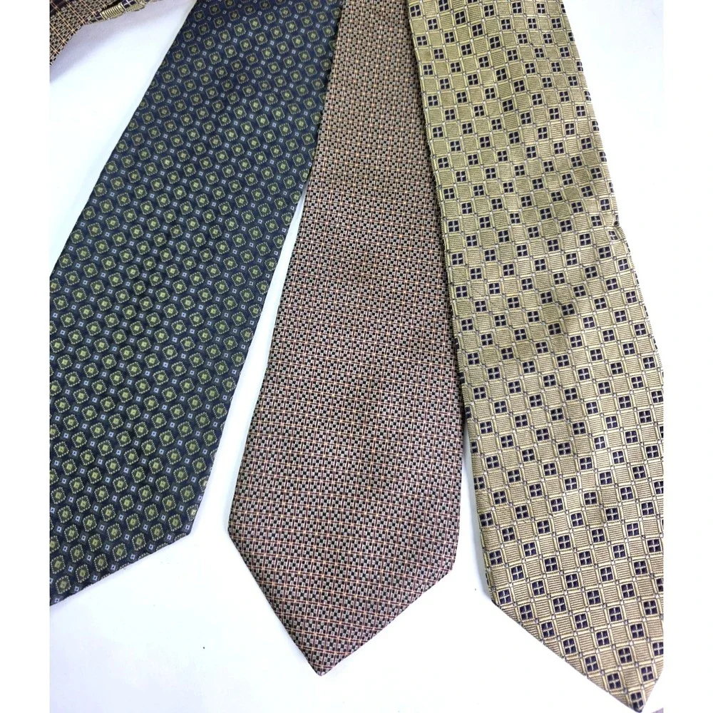 Nautica Neck Ties Lot of 3 Mens Adjustable Blue 100% Silk Plaid Geometric EUC